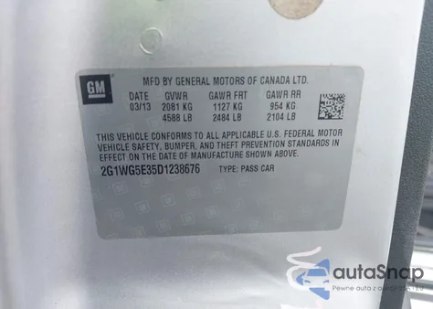 2013 Chevrolet Impala Lt из США, поврежденный, VIN 2G1WG5E35D1238676